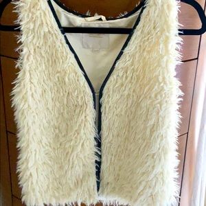 Girls furry Teddy Smith UK vest black leather trim